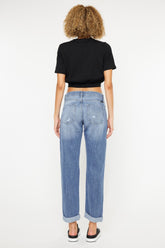 Kancan Women's Trendy Mid Rise Distressed Straight Leg Jeans - Versatile Denim Fashion